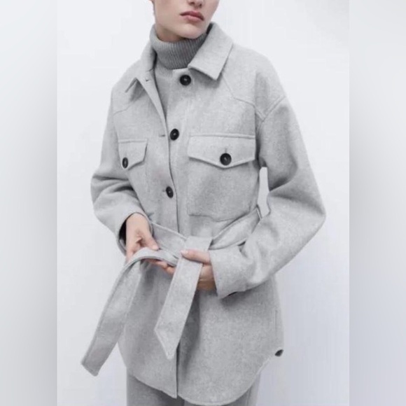 Zara Jackets & Blazers - Zara Grey Soft Belted Overshirt Size SMALL